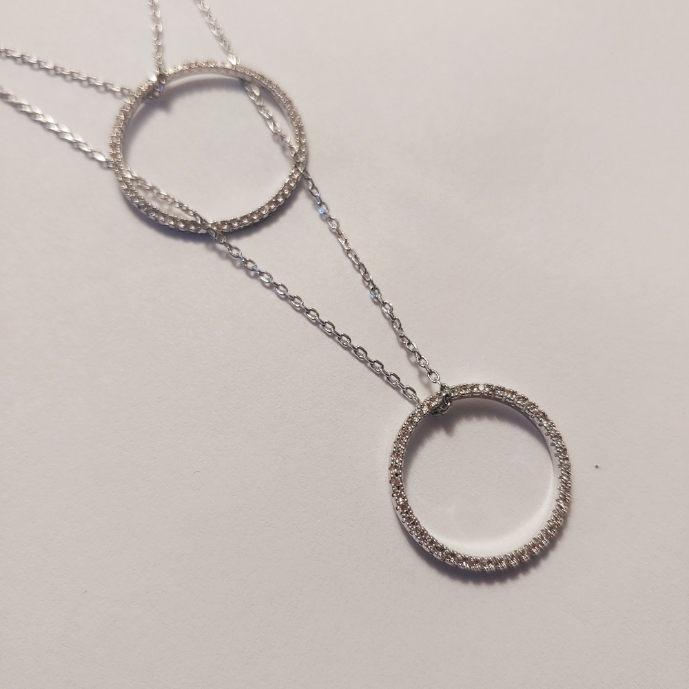 High Quality Double Circle Silver Gem Necklace